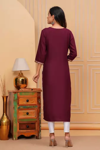 Rayon sequence embroidered solid a-line Kurta set