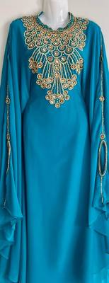 Aqua Blue Georgette Zari Work Kaftan  1