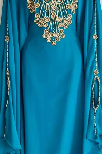 Aqua Blue Georgette Zari Work Kaftan 