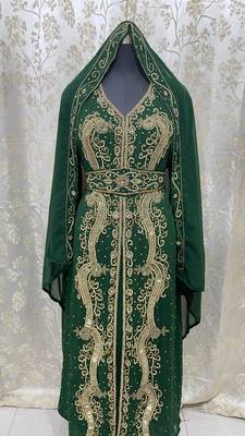 Green Georgette Zari Work Kaftan 1
