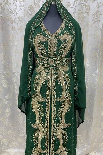 Green Georgette Zari Work Kaftan