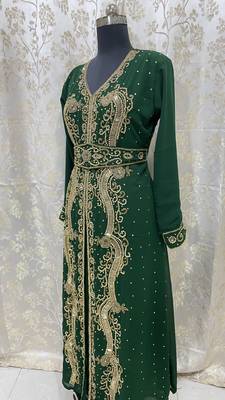 Green Georgette Zari Work Kaftan 2