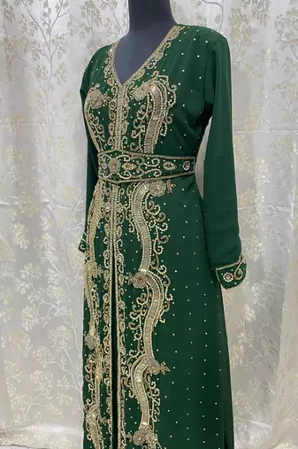 Green Georgette Zari Work Kaftan