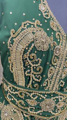 Green Georgette Zari Work Kaftan 3