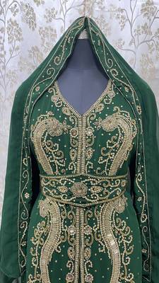 Green Georgette Zari Work Kaftan 4