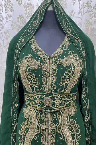 Green Georgette Zari Work Kaftan