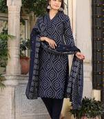 Blue  cotton  hand   work straight  kurti pant dupatta set