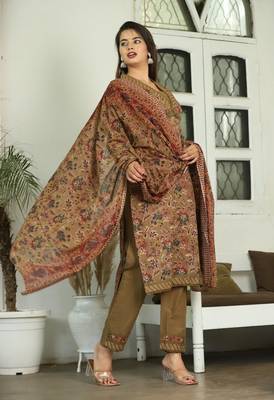 Chiku   cotton  hand   work straight  kurti pant dupatta set 1