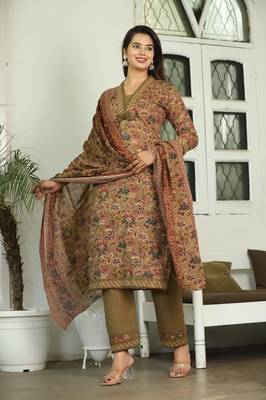 Chiku   cotton  hand   work straight  kurti pant dupatta set 3