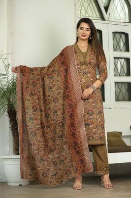 Chiku   cotton  hand   work straight  kurti pant dupatta set 4