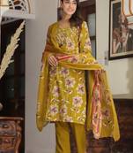 Mustrad   cotton  hand   work straight  kurti pant dupatta set