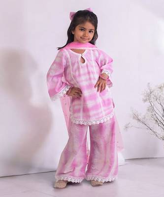 Pink tie and dye kurti sharara set 1