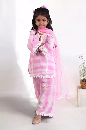 Pink tie and dye kurti sharara set