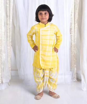 Yellow tie and dye kurta with dhoti 1