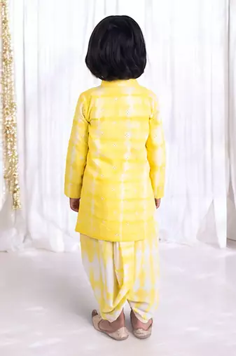 Yellow tie and dye kurta with dhoti