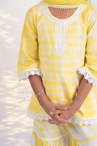 Yellow tie and dye kurti sharara set