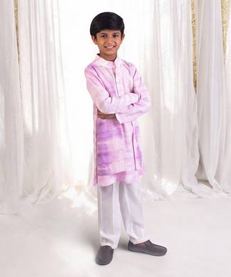 Lilac tie and dye attached jacket with kurta and pant 1