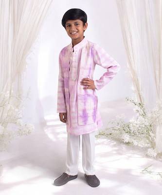 Lilac tie and dye attached jacket with kurta and pant 2