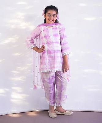 Lilac tie and dye kurti with pant 1