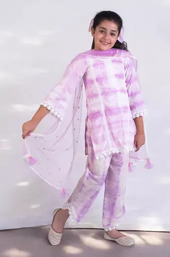 Lilac tie and dye kurti with pant