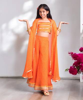 Orange crop top sharara set with cape 1