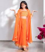 Orange crop top sharara set with cape