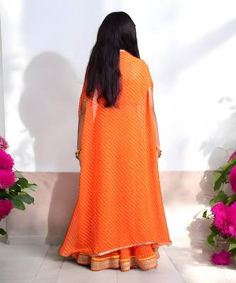 Orange crop top sharara set with cape 3
