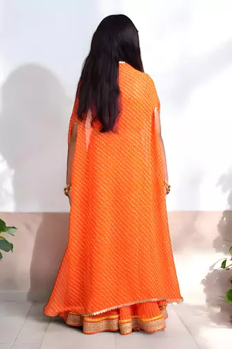 Orange crop top sharara set with cape