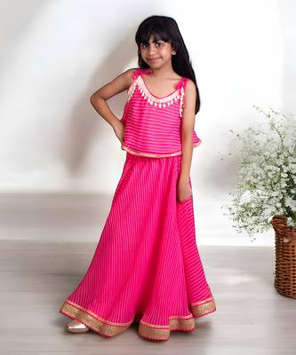 Pink bandhej top with skirt 1