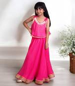 Pink bandhej top with skirt