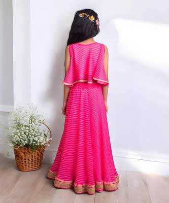Pink bandhej top with skirt 2