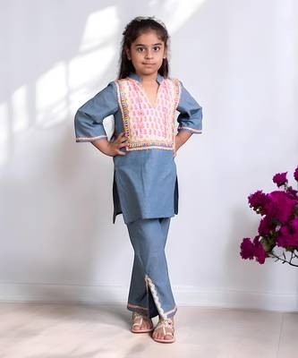 Blue denim kurti with pant 1