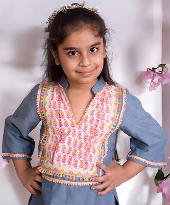 Blue denim kurti with pant 3