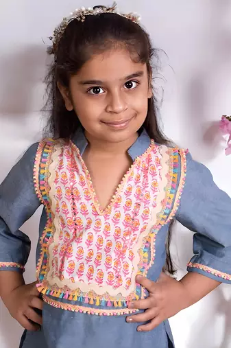 Blue denim kurti with pant