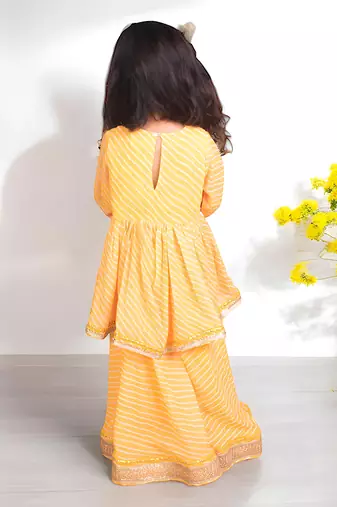 Yellow bhandhej peplum kurti with sharara