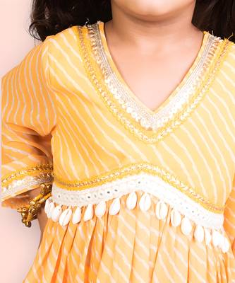 Yellow bhandhej peplum kurti with sharara 4
