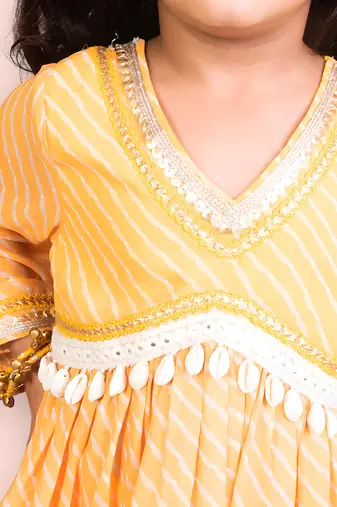 Yellow bhandhej peplum kurti with sharara