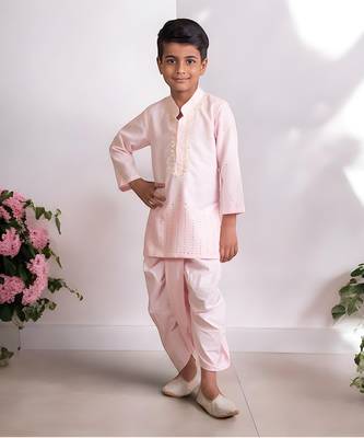Pink mukesh work kurta with dhoti 1