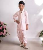 Pink mukesh work kurta with dhoti