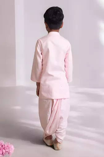 Pink mukesh work kurta with dhoti