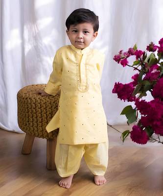Yellow mukesh work kurta with dhoti 1