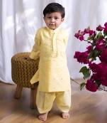 Yellow mukesh work kurta with dhoti