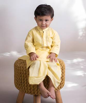 Yellow mukesh work kurta with dhoti 2