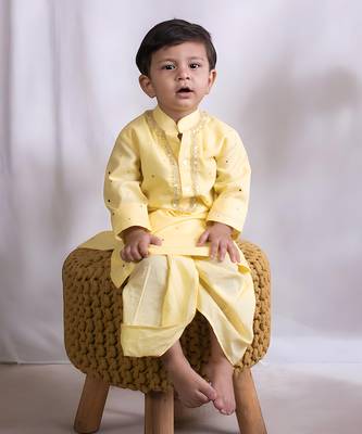 Yellow mukesh work kurta with dhoti 3