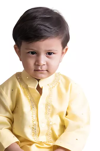 Yellow mukesh work kurta with dhoti