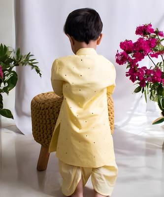 Yellow mukesh work kurta with dhoti 5
