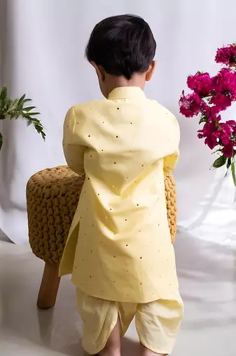 Yellow mukesh work kurta with dhoti