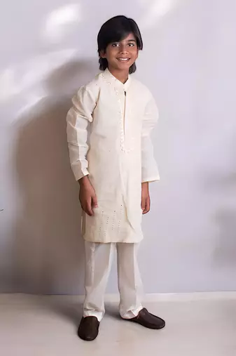 Off white mukesh work kurta with pant