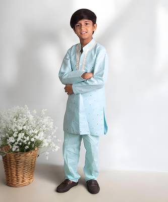 Blue mukesh work kurta with pant 1