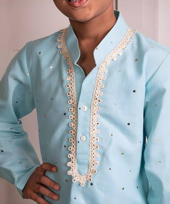 Blue mukesh work kurta with pant 3